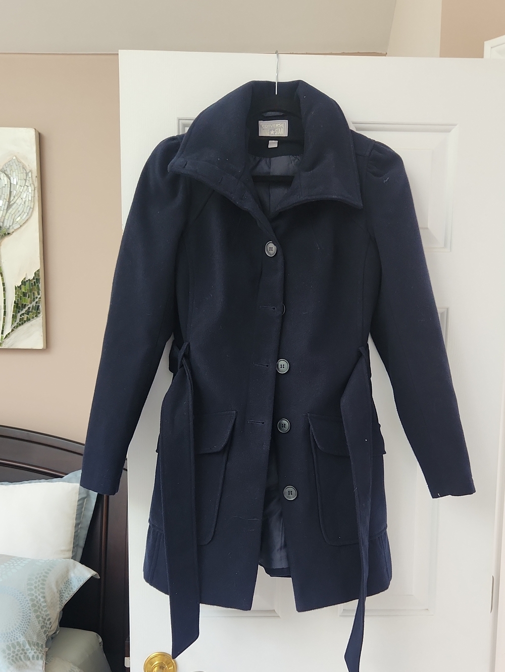 Converse Navy Pea Coat with Belt